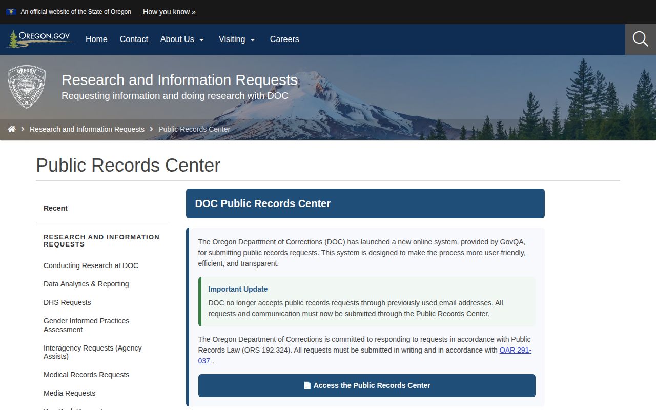 Oregon DOC official release and discharge records request for Klamath County