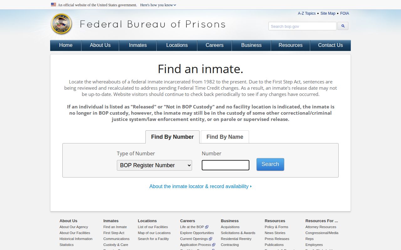 BOP locator for federal Klamath County released inmate records