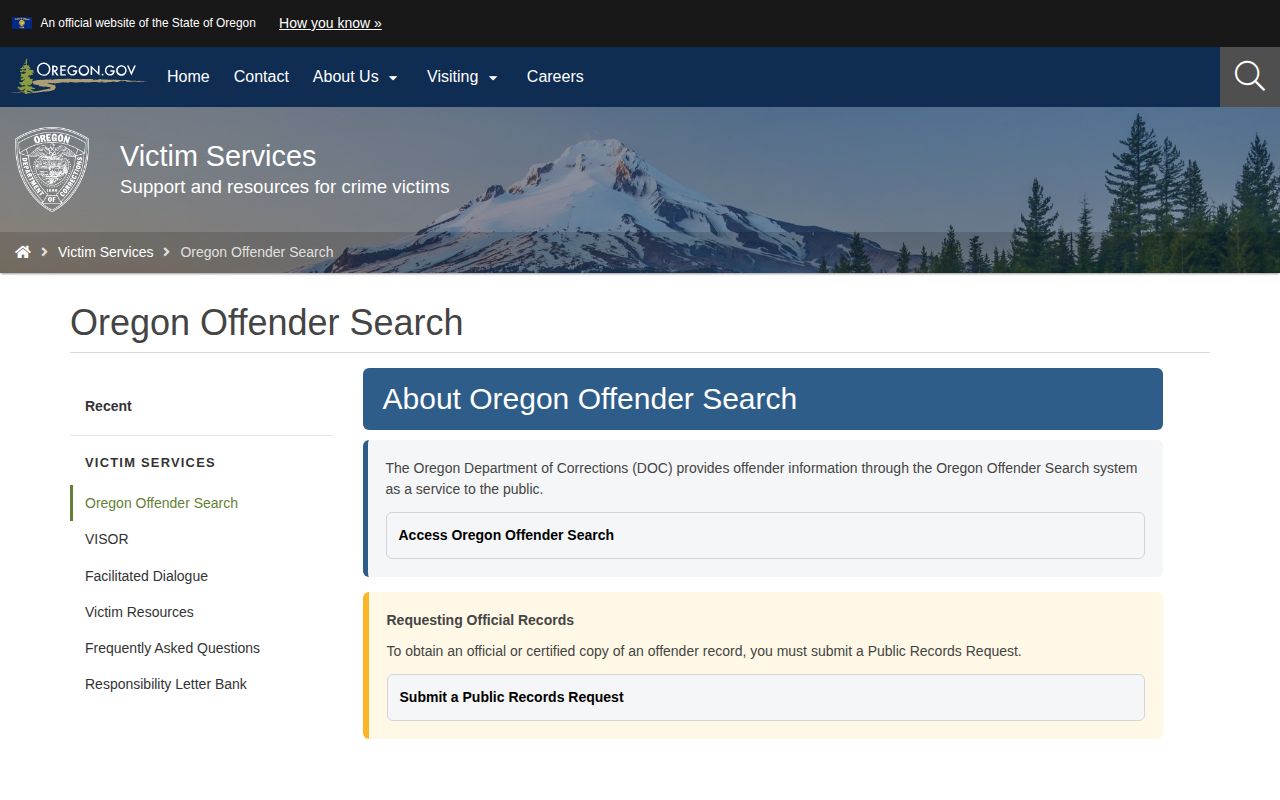 Oregon offender search guidance for Klamath County released inmates