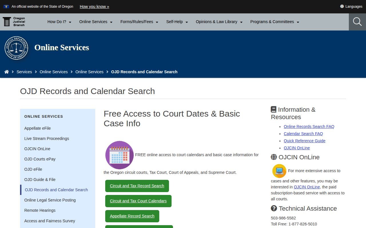 Oregon court portal for Klamath County release case records