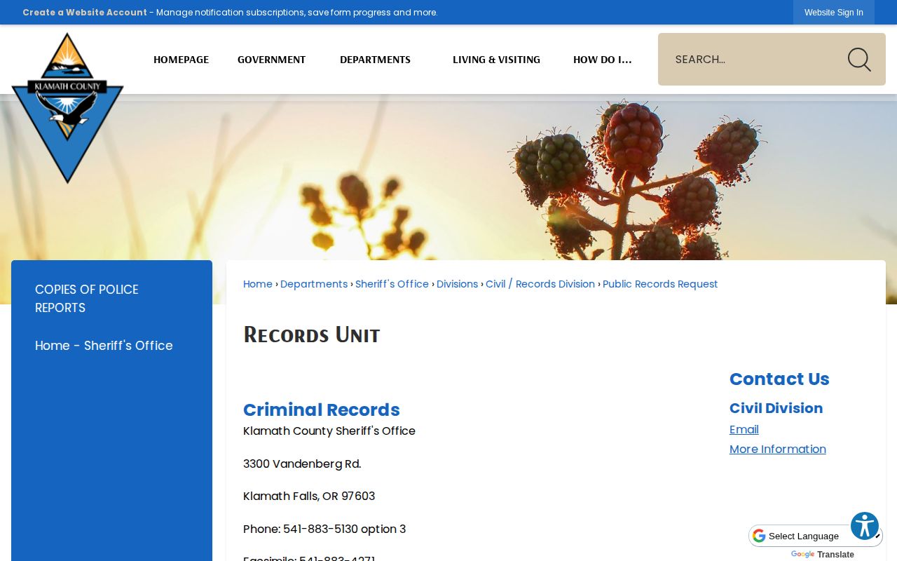 Klamath County release mugshot public records request route