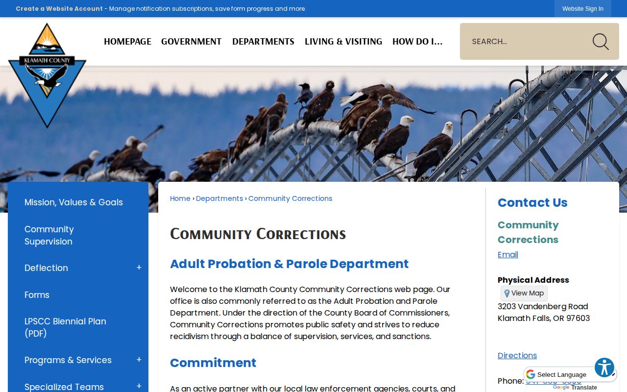 Klamath County parole and probation supervision office information