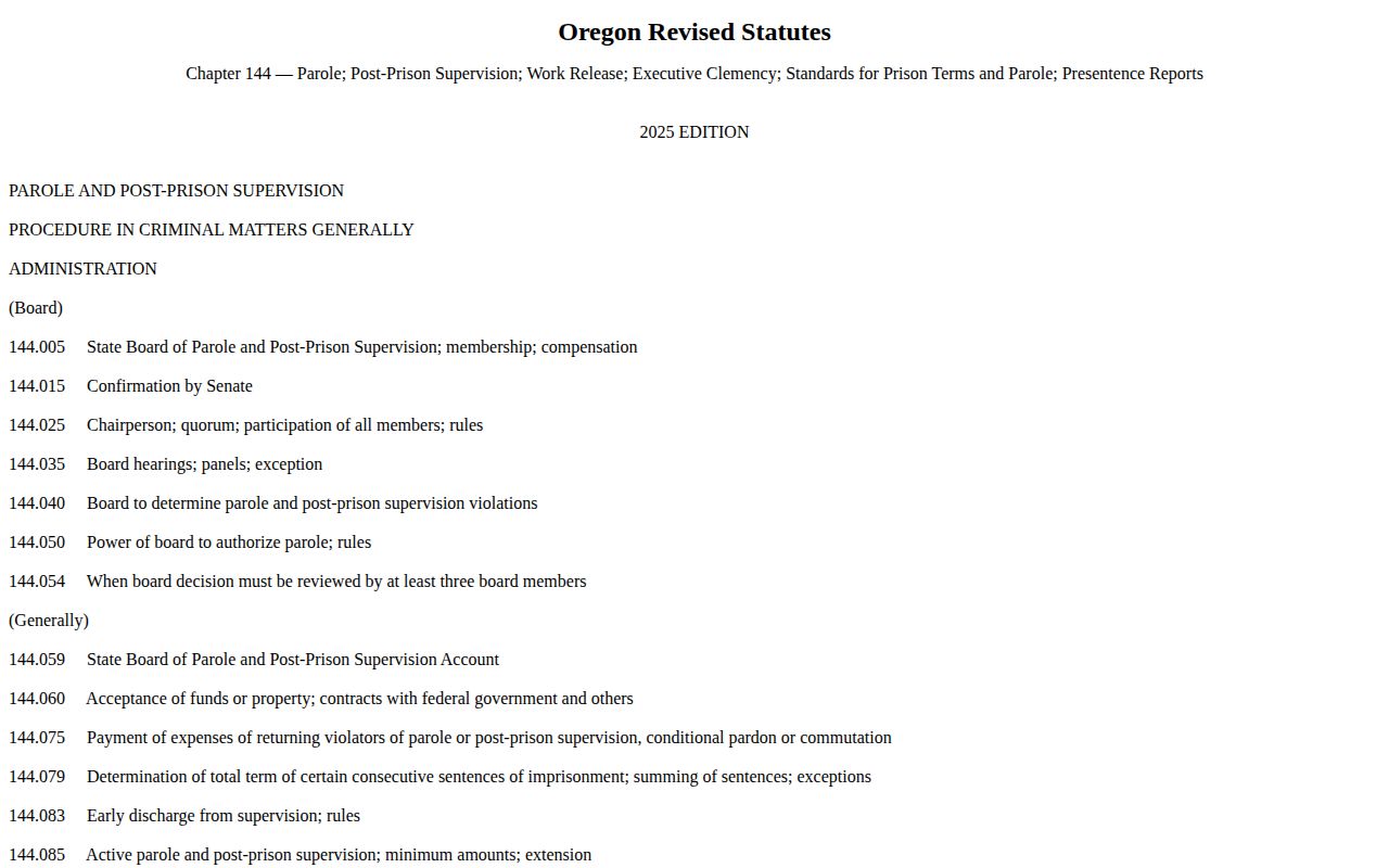 Oregon parole statute for Klamath County post-release supervision