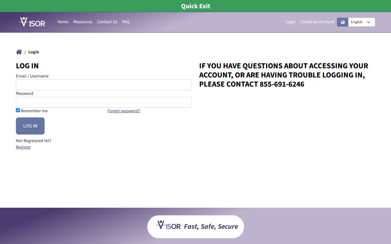 Klamath County VISOR release notification login and account screen